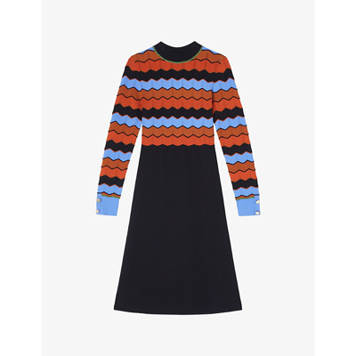 Lk Bennett Womens Bla-multi Elina Zig-zag-weave Knitted Midi Dress