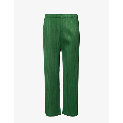 Issey Miyake Pleats Please  Womens Green Pleated Straight-leg Mid-rise Knitted Trousers
