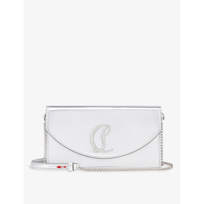 Christian Louboutin Loubi54 Leather Clutch Bag In Silver