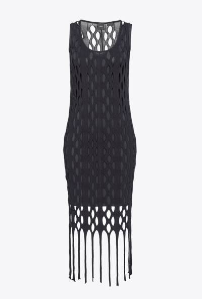 Pinko Mesh-effect Mini Dress With Fringing In Noir Limousine