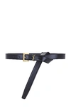 Saint Laurent Skinny Cassandre Long Belt In Nero