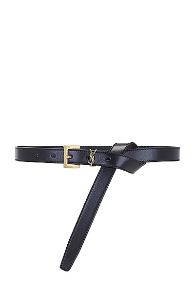 Saint Laurent Skinny Cassandre Long Belt In Nero