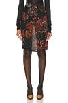 Saint Laurent Floral Chiffon Pencil Skirt In Noir Multicolor