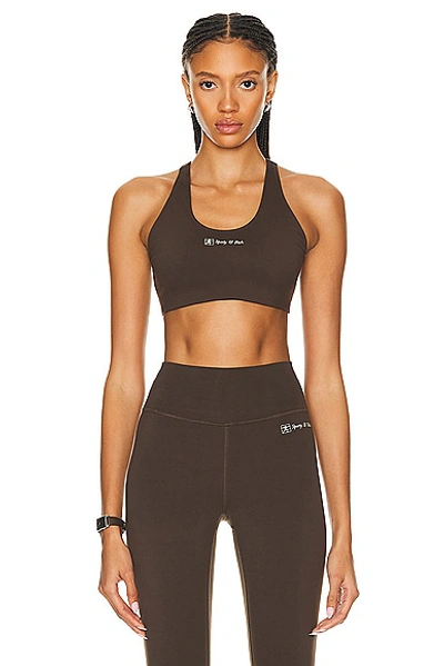 Sporty And Rich Brown Runner Script Sports Bra In Chocolate