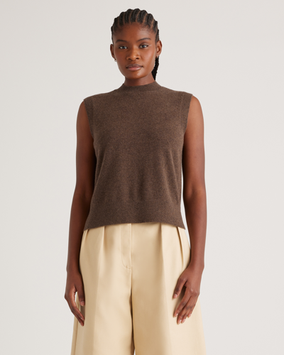 Quince Women's Mongolian Cashmere Mock Neck Sweater Vest In Brown