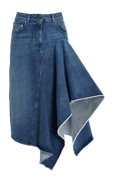 Michael Kors Draped Denim Midi Skirt In Medium Wash