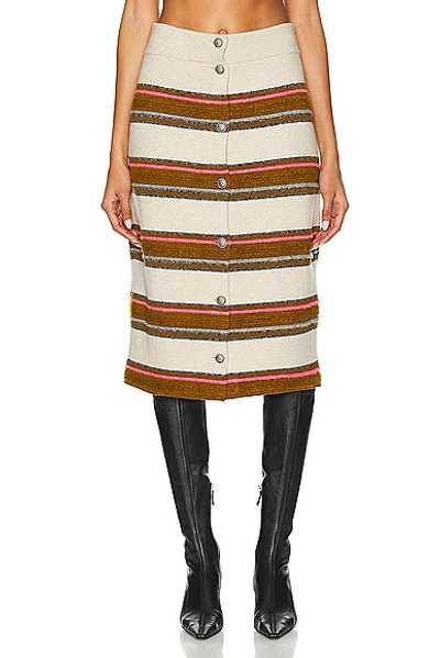 Pre-owned Chanel Striped Knit Skirt In Beige & Brown