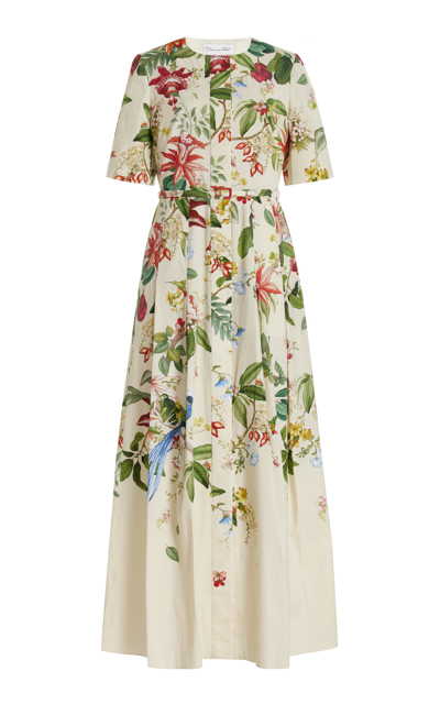 Oscar De La Renta Exclusive Painted Poppies Cotton Poplin Maxi Dress In White