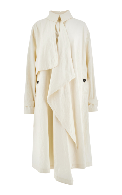 Ferragamo Coated Linen Oversized Trench Coat In White