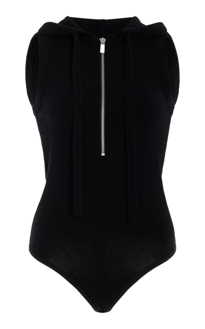 Michael Kors Hooded Zip-up Cashmere Bodysuit In Black