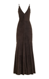 Gabriela Hearst Brigita V-neck Suede Maxi Dress In Brown