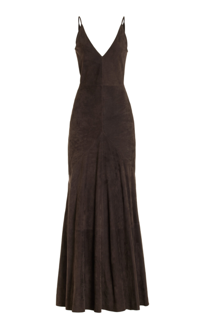 Gabriela Hearst Brigita V-neck Suede Maxi Dress In Brown