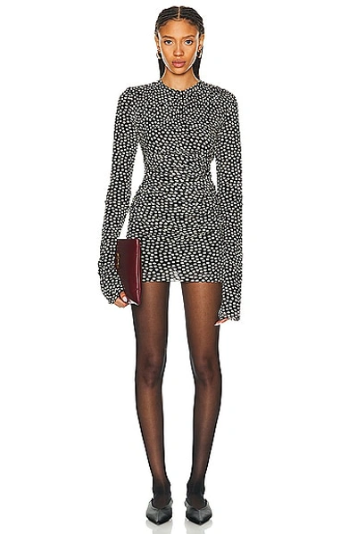 Saint Laurent Ruched Long Sleeve Dress In Noir Craie