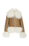 Michael Kors Shearling-trimmed Leather Moto Jacket In Brown