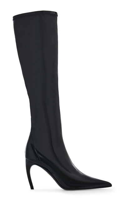 Ferragamo Bri Faux Patent Leather Knee Boots In Black