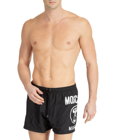 Moschino Black Double Question Mark Swim Shorts In White