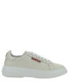 Dsquared2 Calfskin Sneakers With Perforated Round Toe In Beige