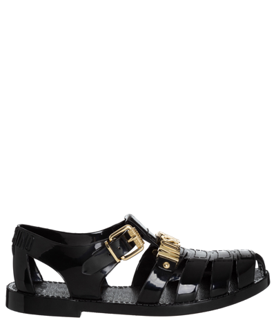 Moschino Lettering Logo Jelly Sandals In Black