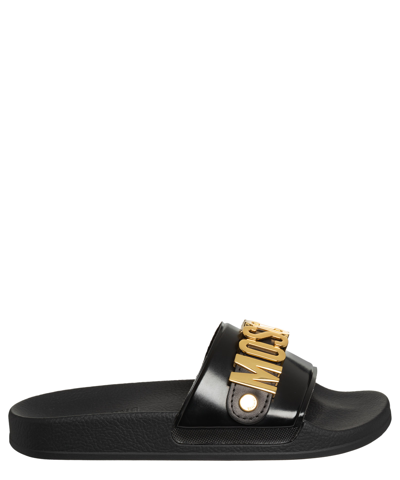 Moschino Letter Sliders - 黑色 In Black