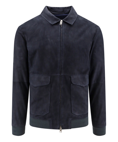 Dfour Leather Jackets In Blue