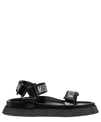 Moschino Logo-print Touch-strap Sandals In Black