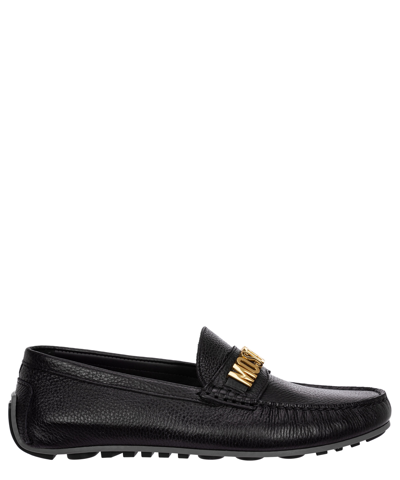 Moschino Lettering Logo Leather Loafers In Black