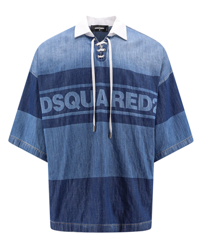 Dsquared2 Logo印花牛仔polo衫 In Blue
