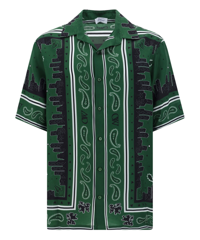 Off-white Bowlling Bandana-print Short-sleeve Shirt In Green