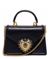 Dolce & Gabbana Black Calfskin Shoulder Bag With Rhinestone Details And Gold Chain In Black