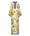 Dolce & Gabbana Long Printed Silk Kaftano Dress In Yellow