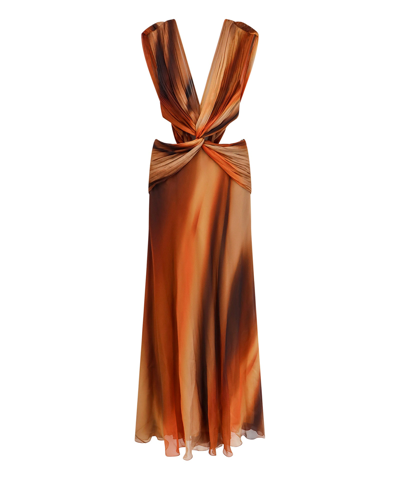 Alberta Ferretti Long Silk Dress In Orange