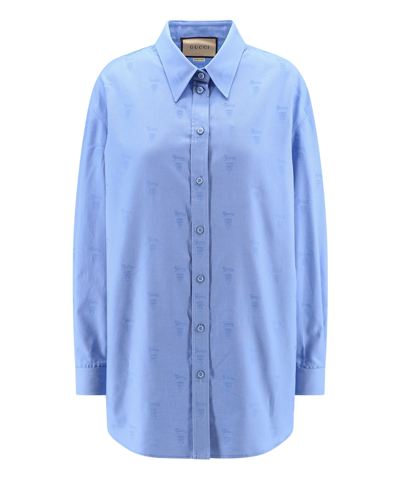 Gucci Oxford Cotton Shirt In Blue