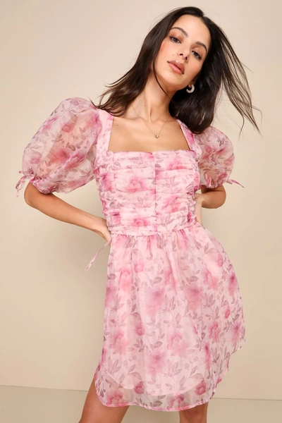 Lulus Perfect Sentiments Pink Floral Organza Mini Dress With Pockets