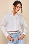 LULUS EFFORTLESSLY ELEVATED WHITE CROPPED BUTTON-UP TOP