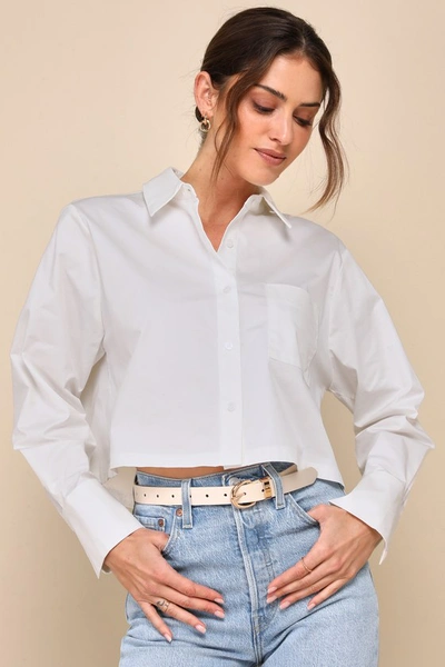 Lulus Effortlessly Elevated White Cropped Button-up Top In Ivory
