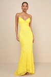 Lulus Perfect Enchantment Yellow Sequin Lace-up Mermaid Maxi Dress In Yellow