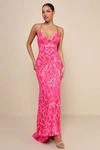 Lulus Perfect Enchantment Hot Pink Sequin Lace-up Mermaid Maxi Dress In Hot Pink