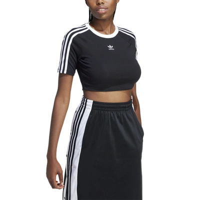 Adidas Originals Womens  3 Stripe Baby T-shirt In White/black