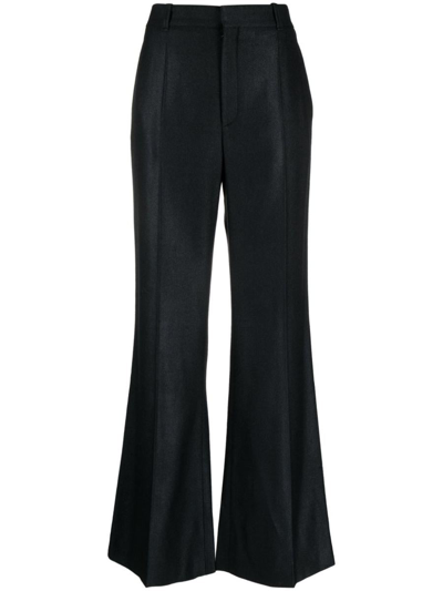 Chloé Wool And Silk Blend Flared Leg Trousers In Black