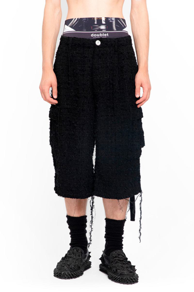 Doublet Raw-cut Tweed Cargo Shorts In Black