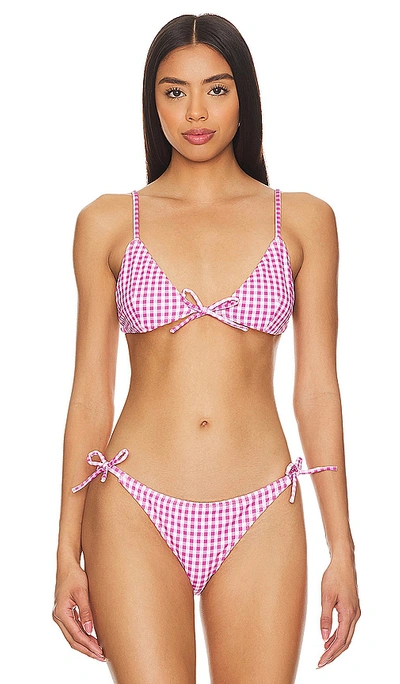 Caroline Constas Adelphine Bikini Top In Orchid Gingham