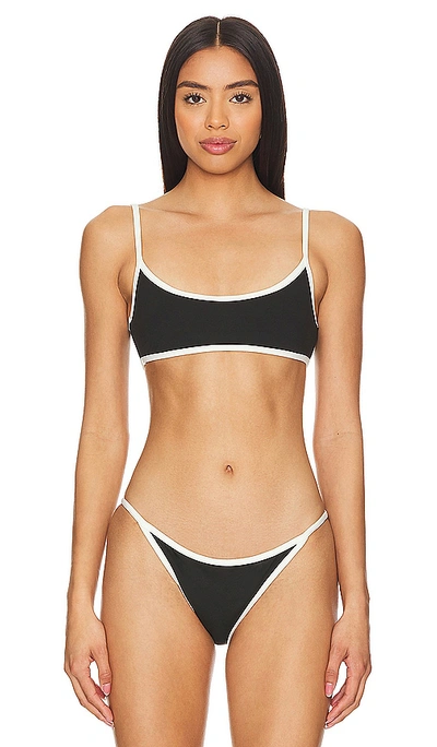 Caroline Constas Bria Bikini Top In Black & Off White Combo