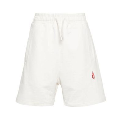 Vision Of Super Embroidered-logo Cotton Track Shorts In White