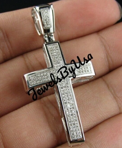 Pre-owned Nsg Men's Simple Cross Religion Pendant 2.10ct Moissanite White Gold Plated Silver