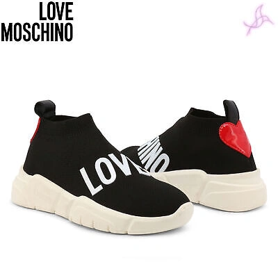 Pre-owned Moschino Sneakers Love  Ja15113g1fiz8 Women Black 129345 Shoes Original Outlet