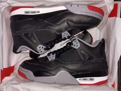 Pre-owned Jordan Air  4 Retro (gs) Black/fire Red-cement Grey Fq8213-006 Size 5.5y In Gray