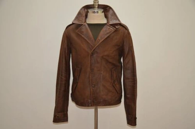 Pre-owned Ralph Lauren Polo  M41 Distressed Brown Biker Leather Jacket