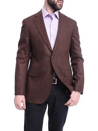 Pre-owned Napoli Slim Fit Brown Herringbone Half Canvassed Loro Piana Wool Sportcoat