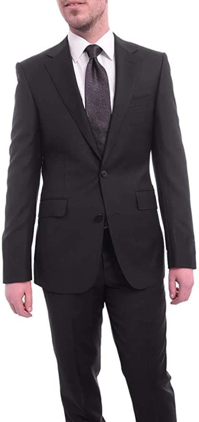 Pre-owned Napoli Slim Fit Solid Black Half Canvassed Wool Cashmere Blend Suit