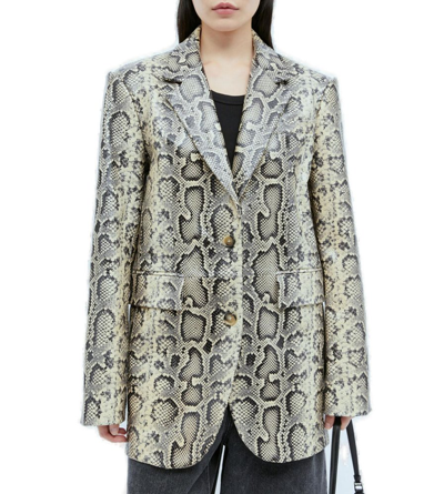 Sportmax Oversized Python-print Leather Blazer In Brown